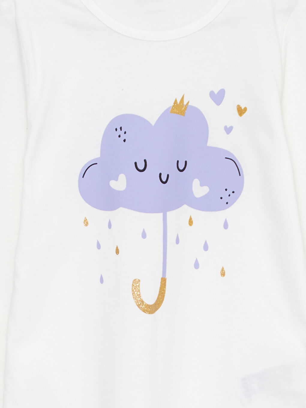 Ekru Bisiklet Yaka Baskılı Uzun Kollu Kız Çocuk Pijama Takımı-4