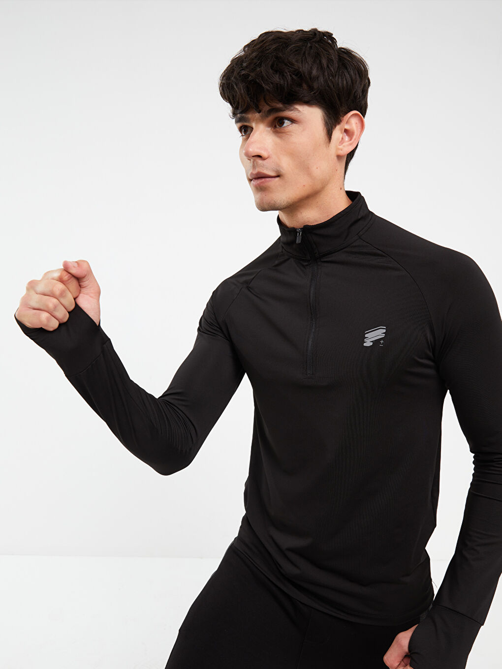 XSIDE ACTIVE Siyah Dik Yaka Uzun Kollu Baskılı Erkek Spor Sweatshirt