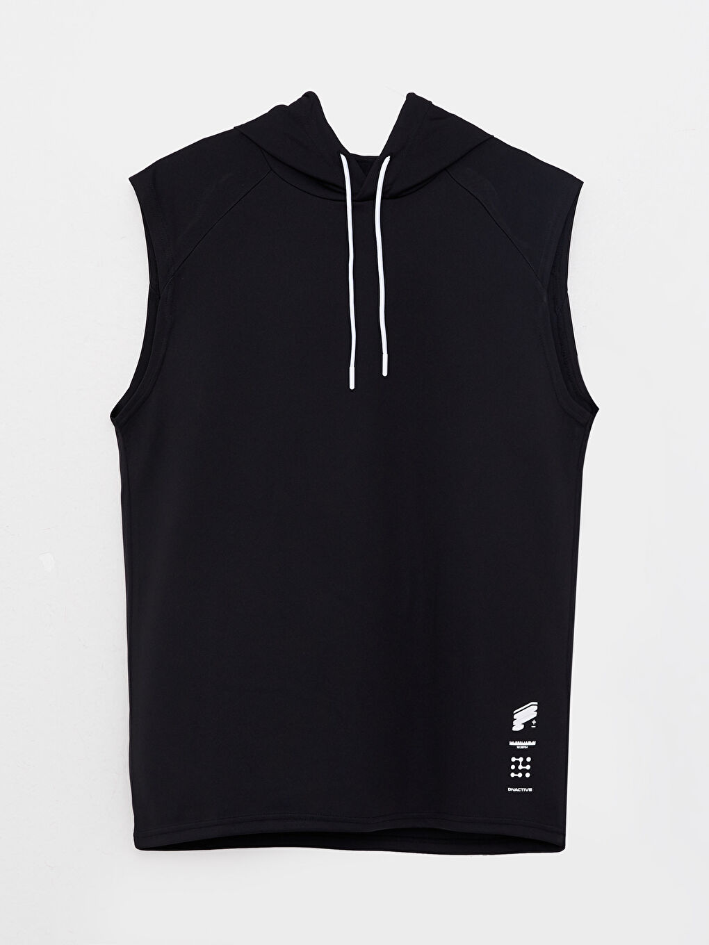 Siyah Kapüşonlu Baskılı Erkek Kolsuz Tişört-5