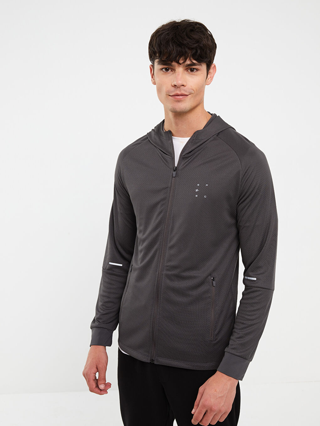 XSIDE ACTIVE Antrasit Slim Fit Kapüşonlu Erkek Spor Hırka