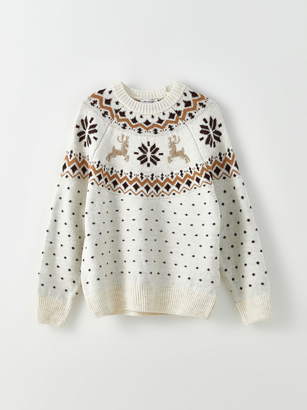 Ekru Bisiklet Yaka Desenli Uzun Kollu Kadın Triko Kazak-5