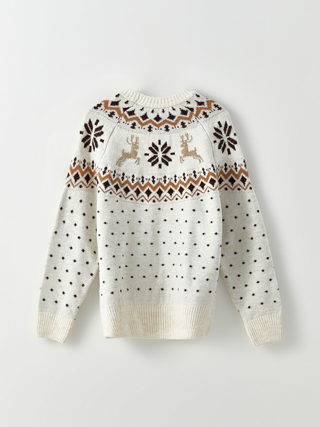 Ekru Bisiklet Yaka Desenli Uzun Kollu Kadın Triko Kazak-6