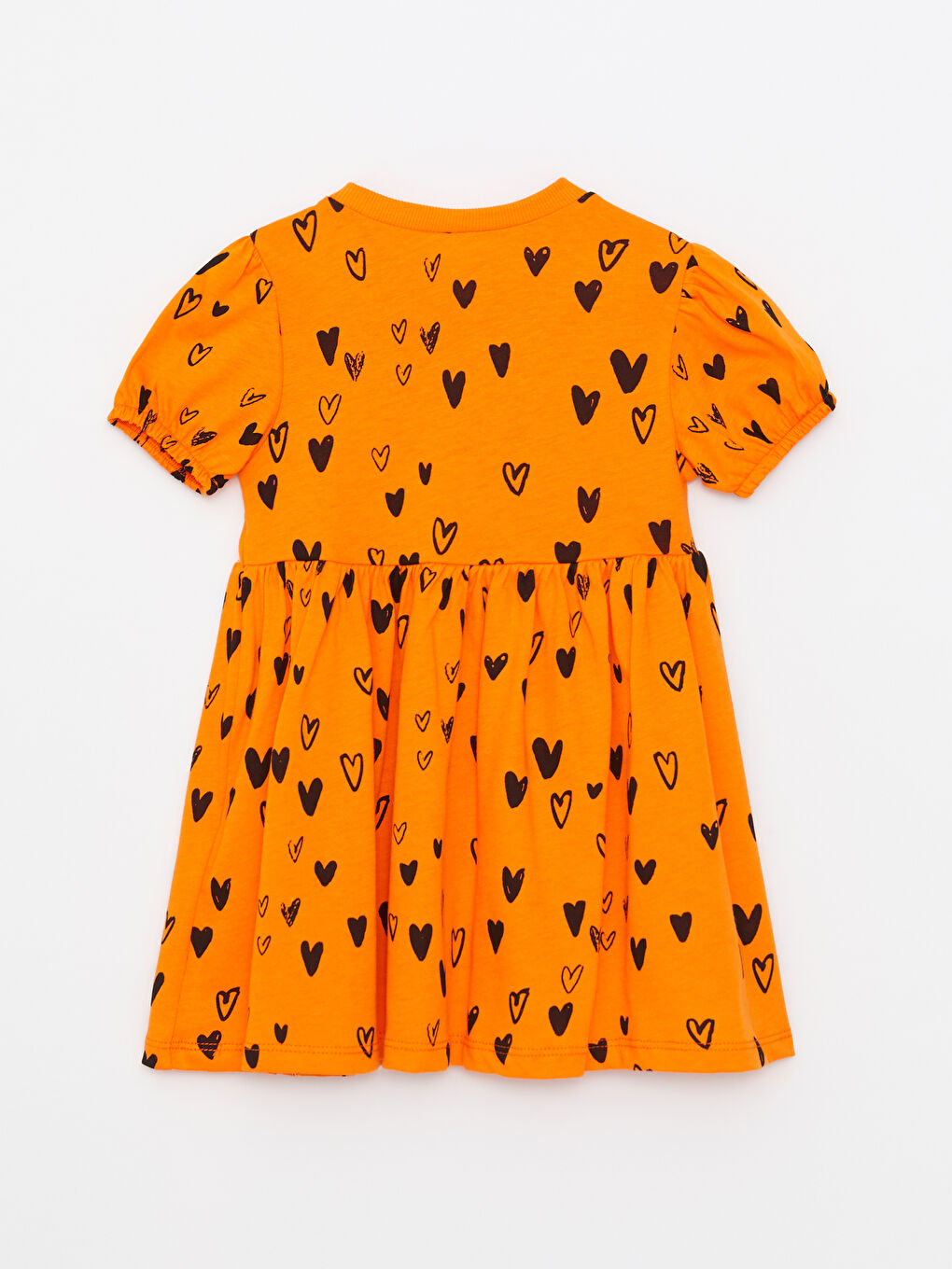 Turuncu Bisiklet Yaka Kısa Kollu Baskılı Kız Bebek Elbise-1