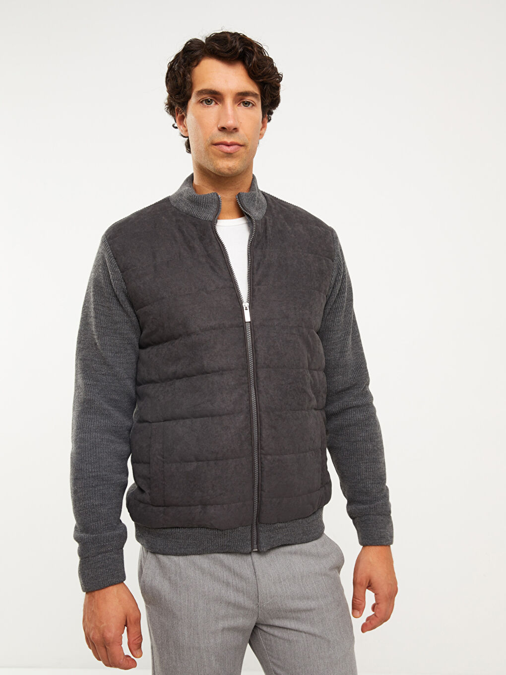 Regular Fit Funnel Neck Men's Knitwear Coat