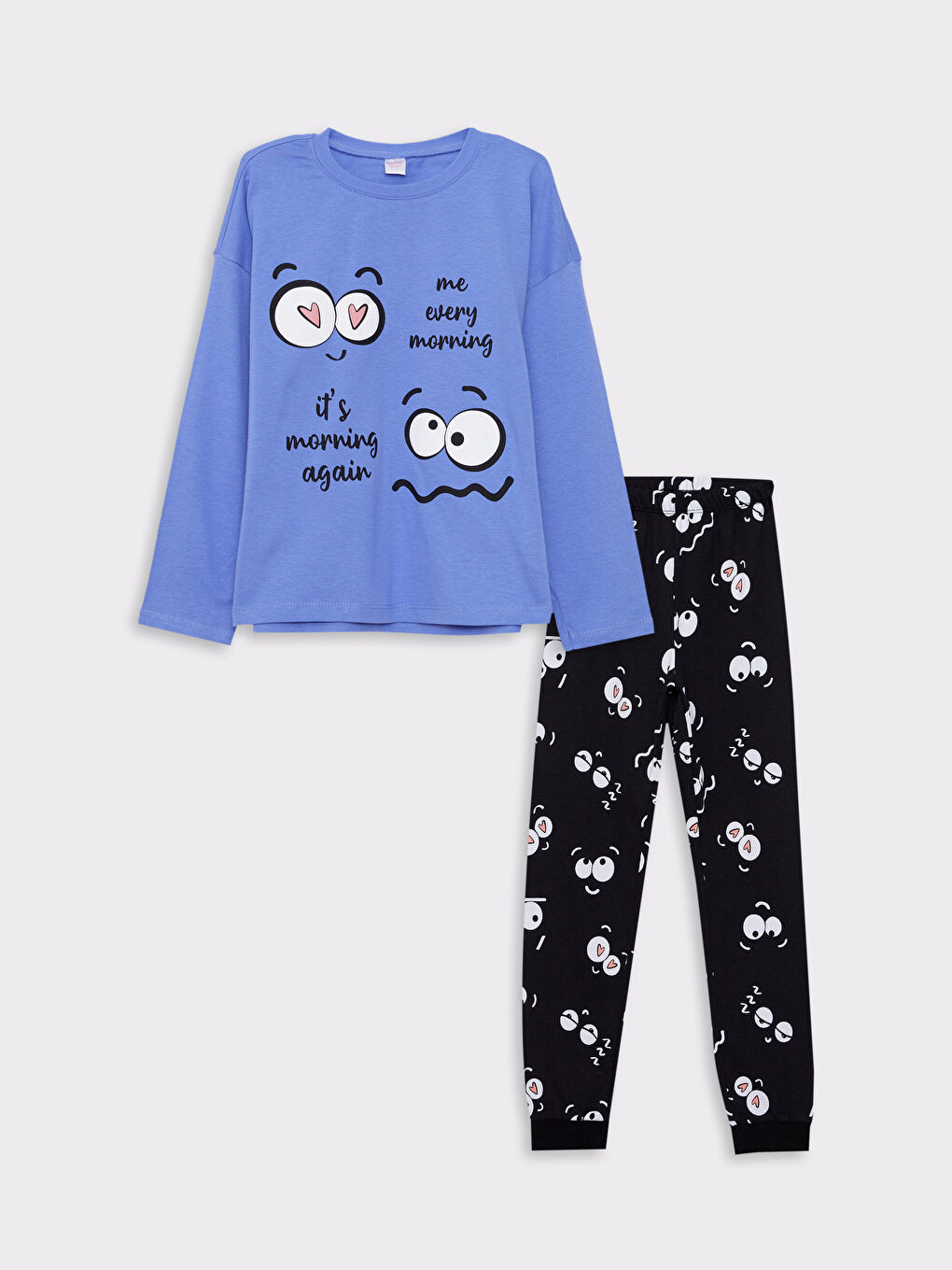 Mor Bisiklet Yaka Baskılı Uzun Kollu Kız Çocuk Pijama Takımı