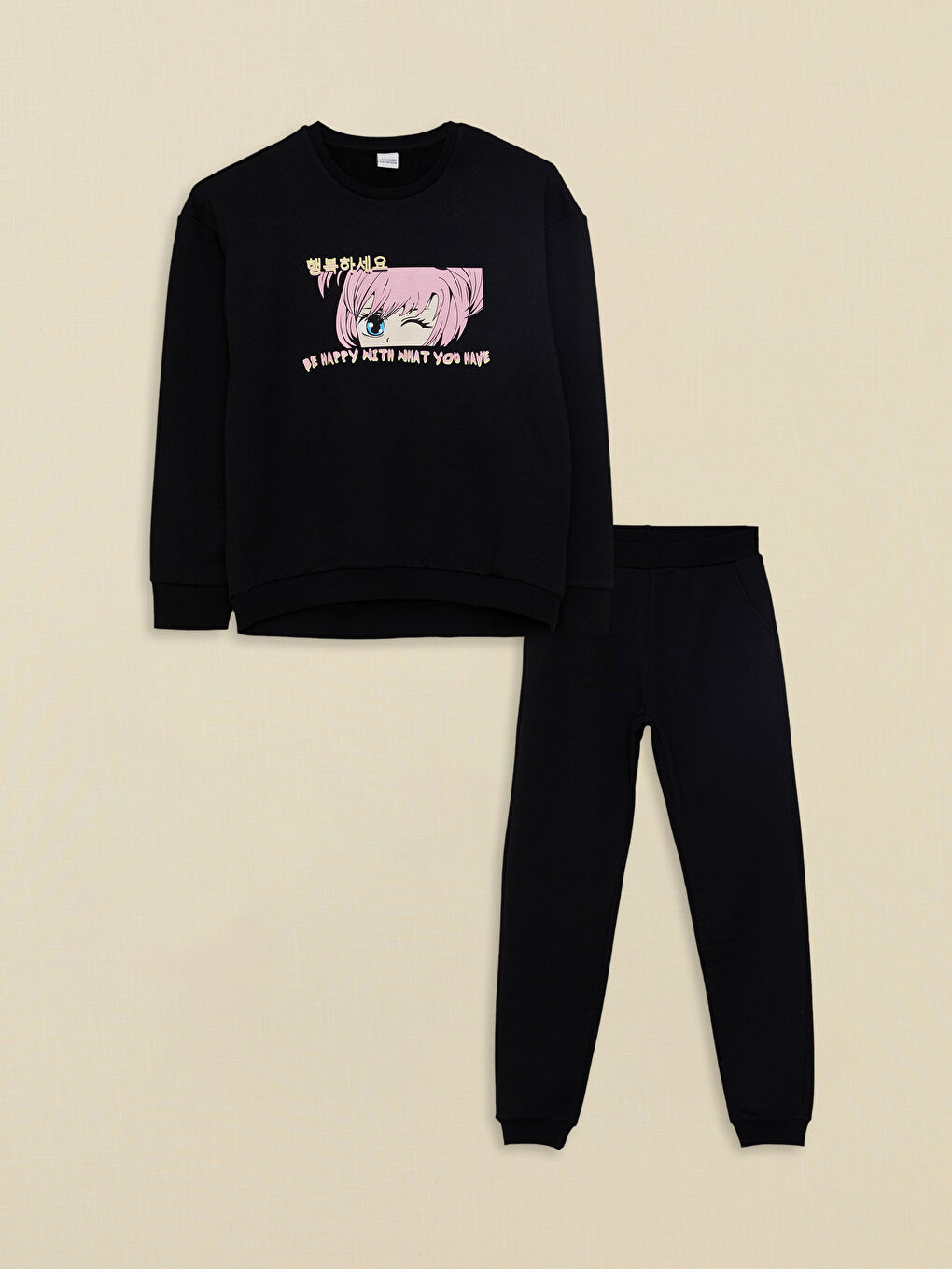 Crew Neck Printed Long Sleeve Girls' Sweatshirt and Sweatpants