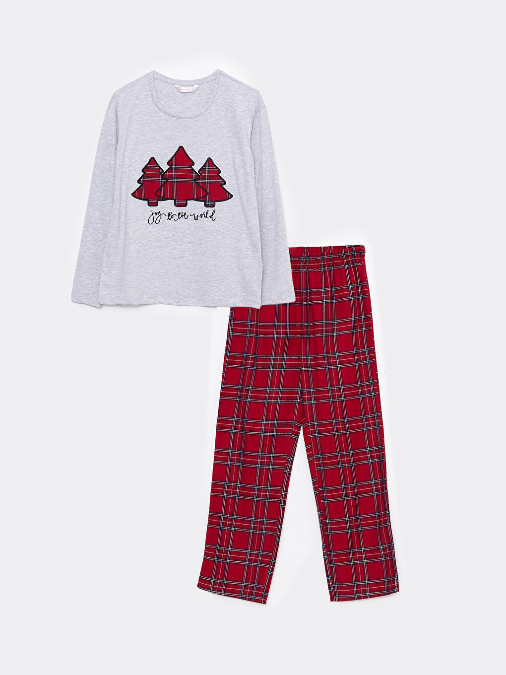 Crew Neck New Year Themed Long Sleeve Poplin Women's Pajama Set -W28605Z8-LPA