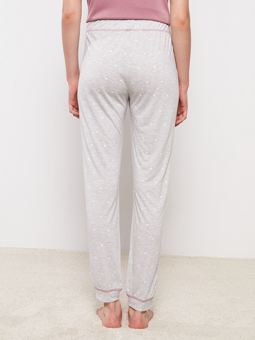 Gri Beli Lastikli Puantiyeli Kadın Jogger Pijama Alt-4