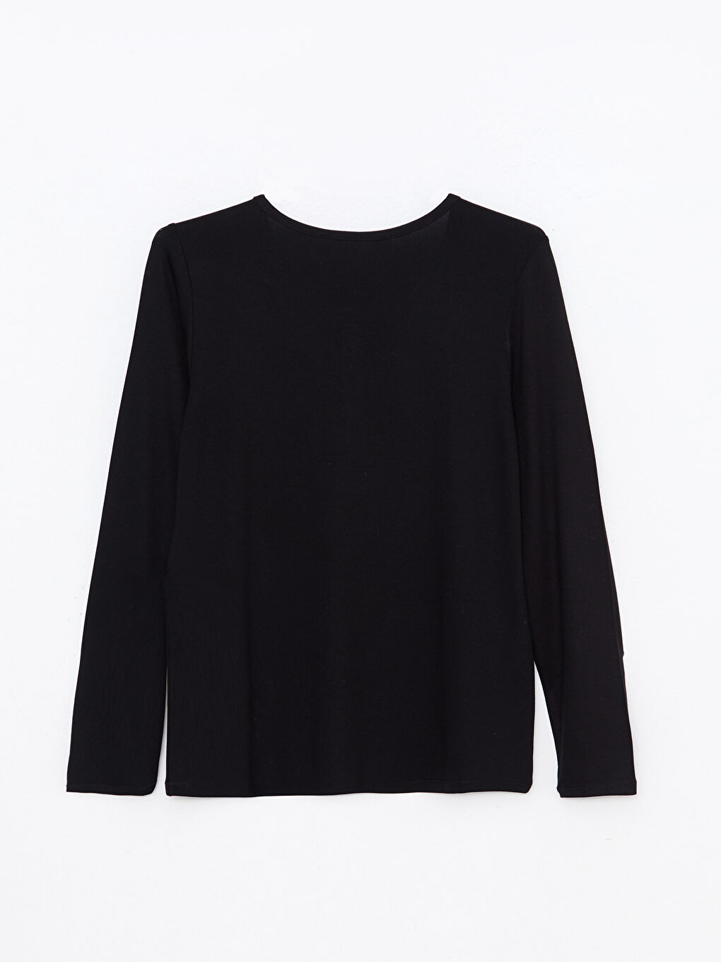 Siyah Bisiklet Yaka Düz Uzun Kollu Kadın Pijama Üst-7