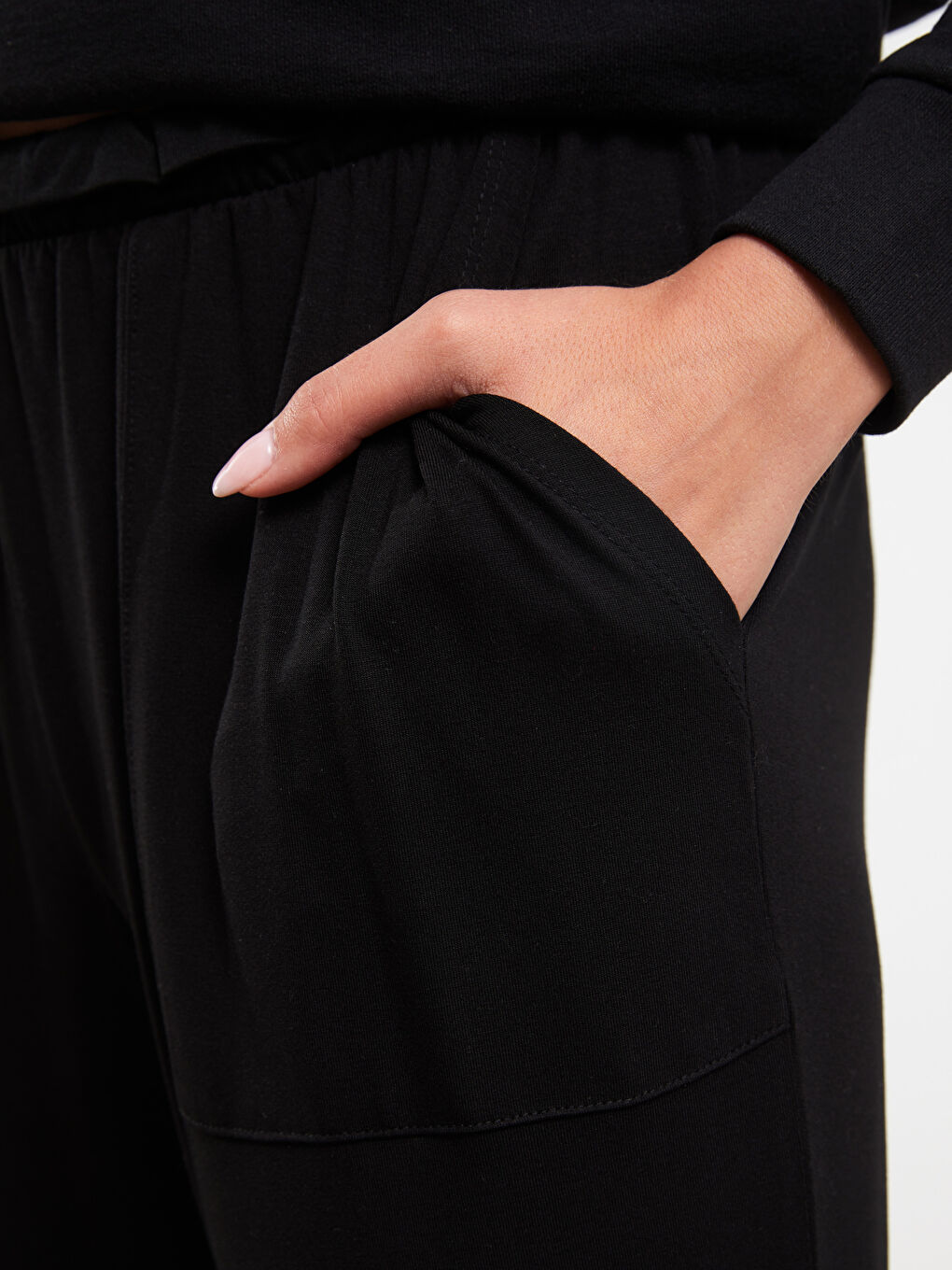 Siyah Kadın Beli Lastikli Düz  Pijama Altı-3