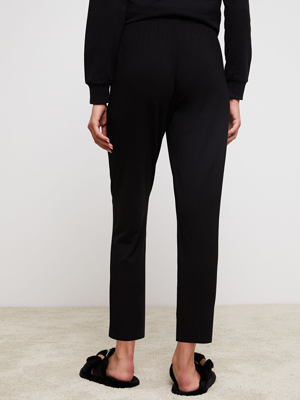 Siyah Kadın Beli Lastikli Düz  Pijama Altı-4