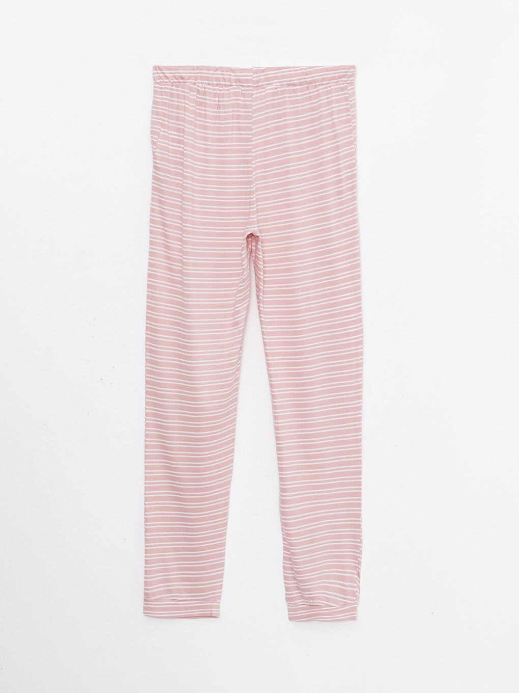 Pembe Beli Lastikli Çizgili Kadın Pijama Alt-6