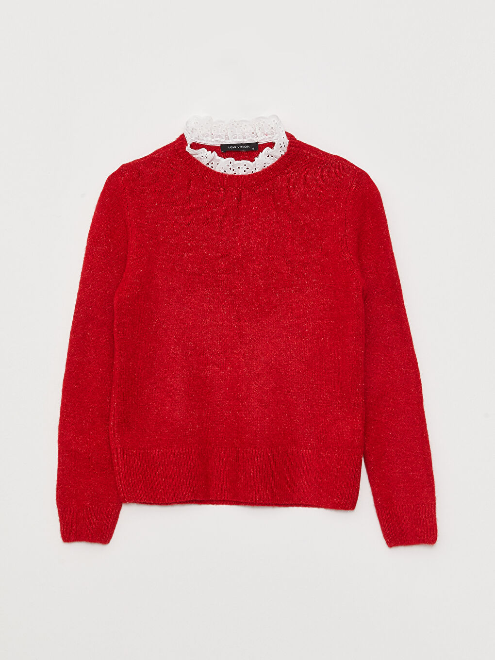 Pulover Tricotat pentru Femei cu Guler Înalt Volănaș și Mâneci Lungi Drepte-5