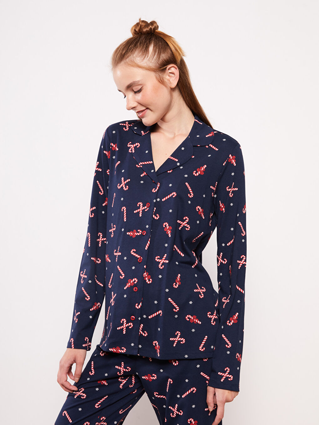 LCW DREAM Shirt-Kragen Neujahrsmotiv Langarm Baumwolle Pyjama-Set für Damen -W28622Z8-LSJ
