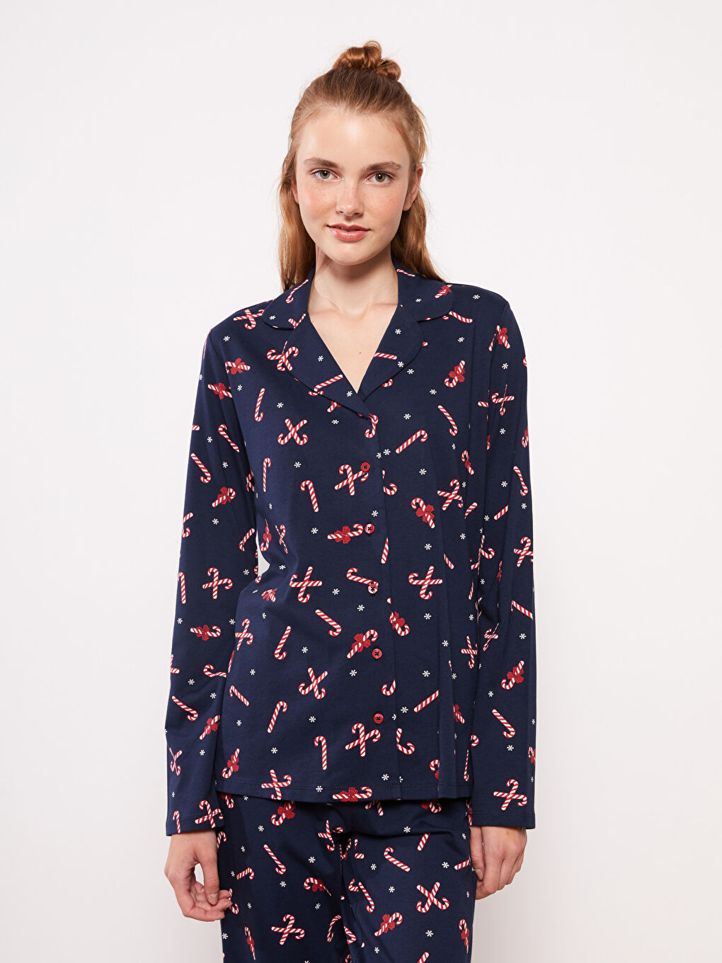LCW DREAM Shirt-Kragen Neujahrsmotiv Langarm Baumwolle Pyjama-Set für Damen -W28622Z8-LSJ