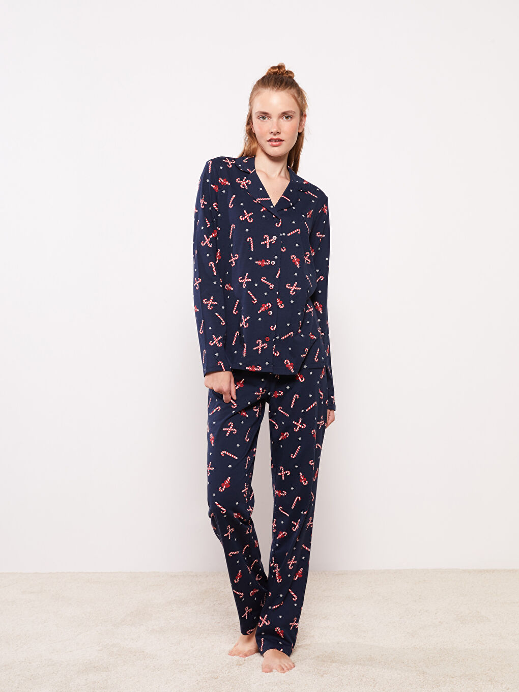 LCW DREAM Shirt-Kragen Neujahrsmotiv Langarm Baumwolle Pyjama-Set für Damen -W28622Z8-LSJ