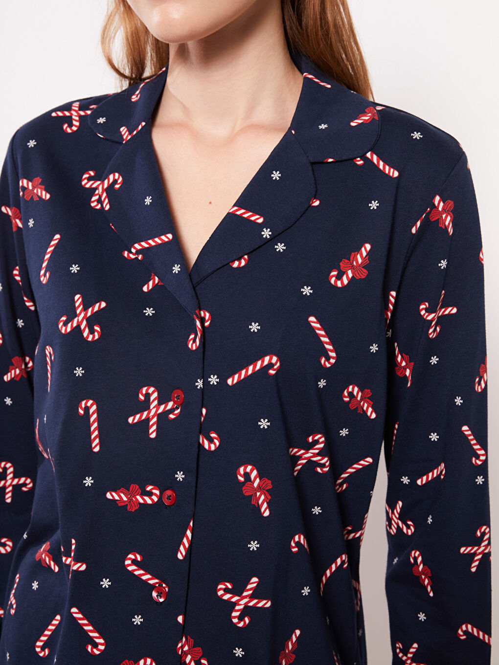 LCW DREAM Shirt-Kragen Neujahrsmotiv Langarm Baumwolle Pyjama-Set für Damen -W28622Z8-LSJ