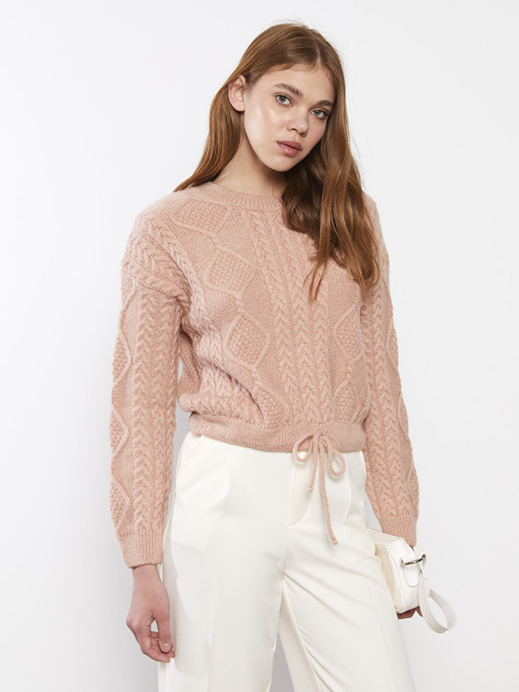 LCW Vision Rundhalsausschnitt Selbstgemustert Langarm Damen Strickpullover -W28624Z8-SF0