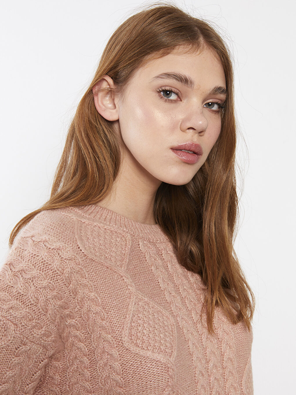 LCW Vision Rundhalsausschnitt Selbstgemustert Langarm Damen Strickpullover -W28624Z8-SF0