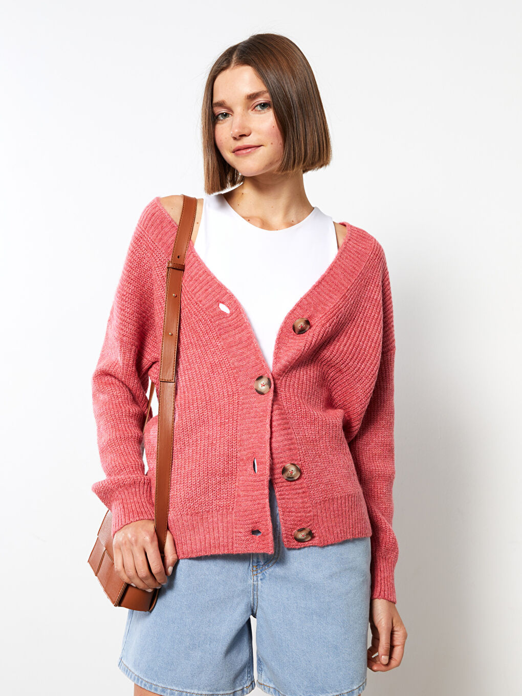 LCW Vision V Neck Women's Knitwear Cardigan -W28625Z8-JSF