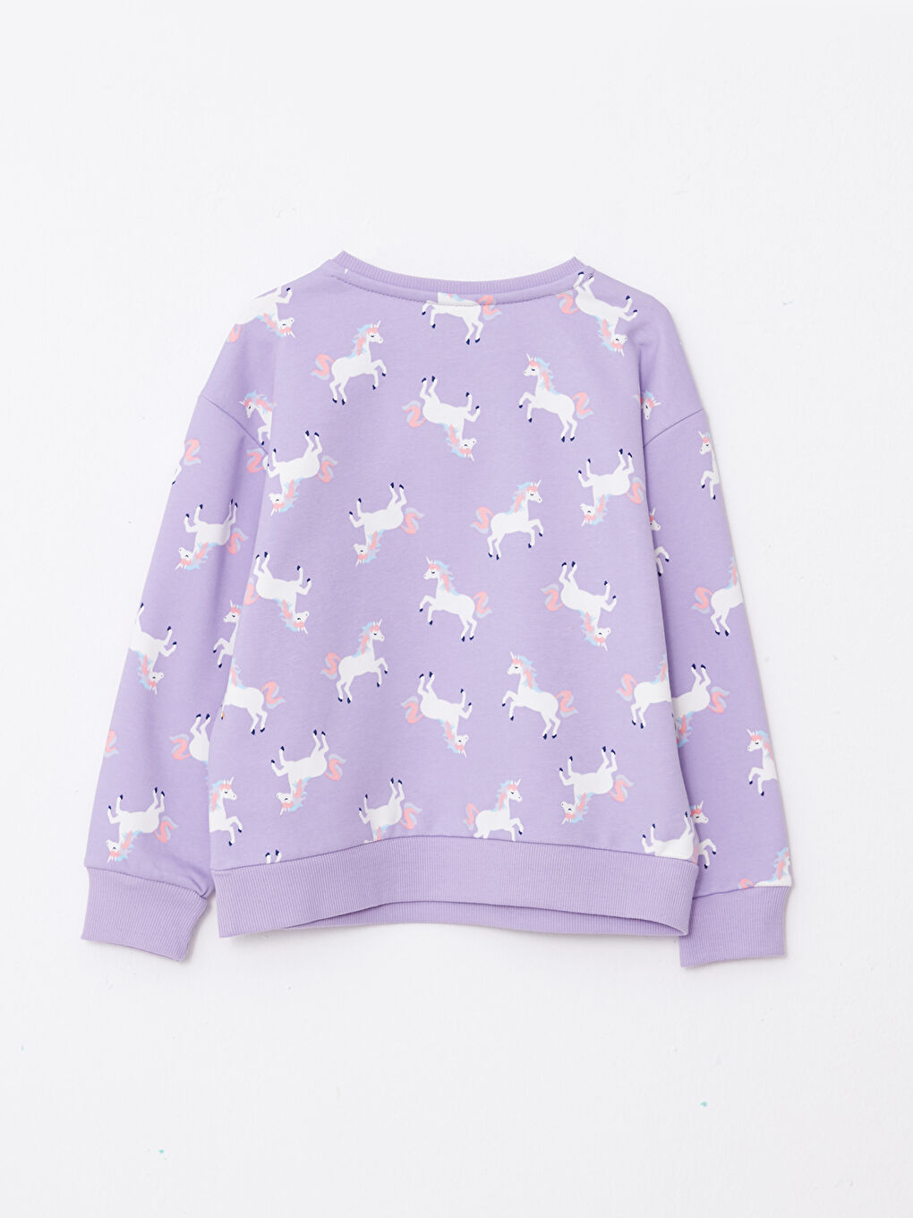 Lila Bisiklet Yaka Baskılı Pul İşlemeli Uzun Kollu Kız Çocuk Sweatshirt-1