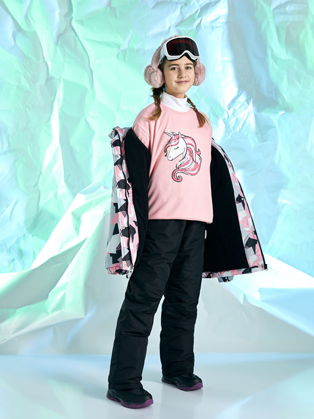 Қыздарға арналған ұзын жеңді принтті дөңгелек жағалы свитшот-1