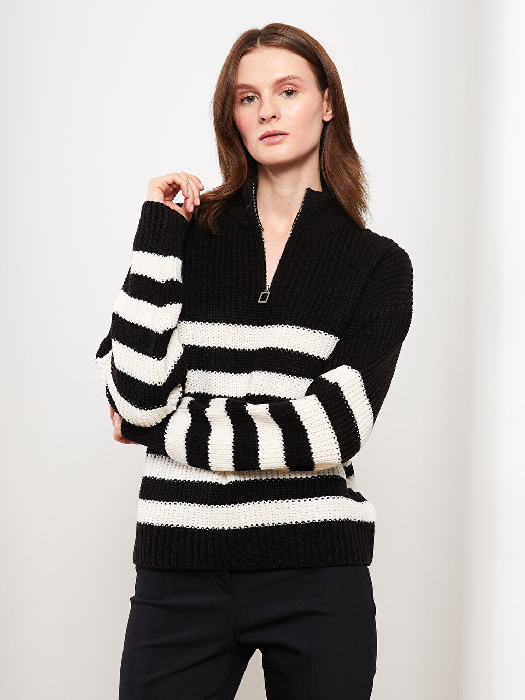 LCW Vision Trichterkragen Gestreifter Damen Strickpullover -W28655Z8-LEG