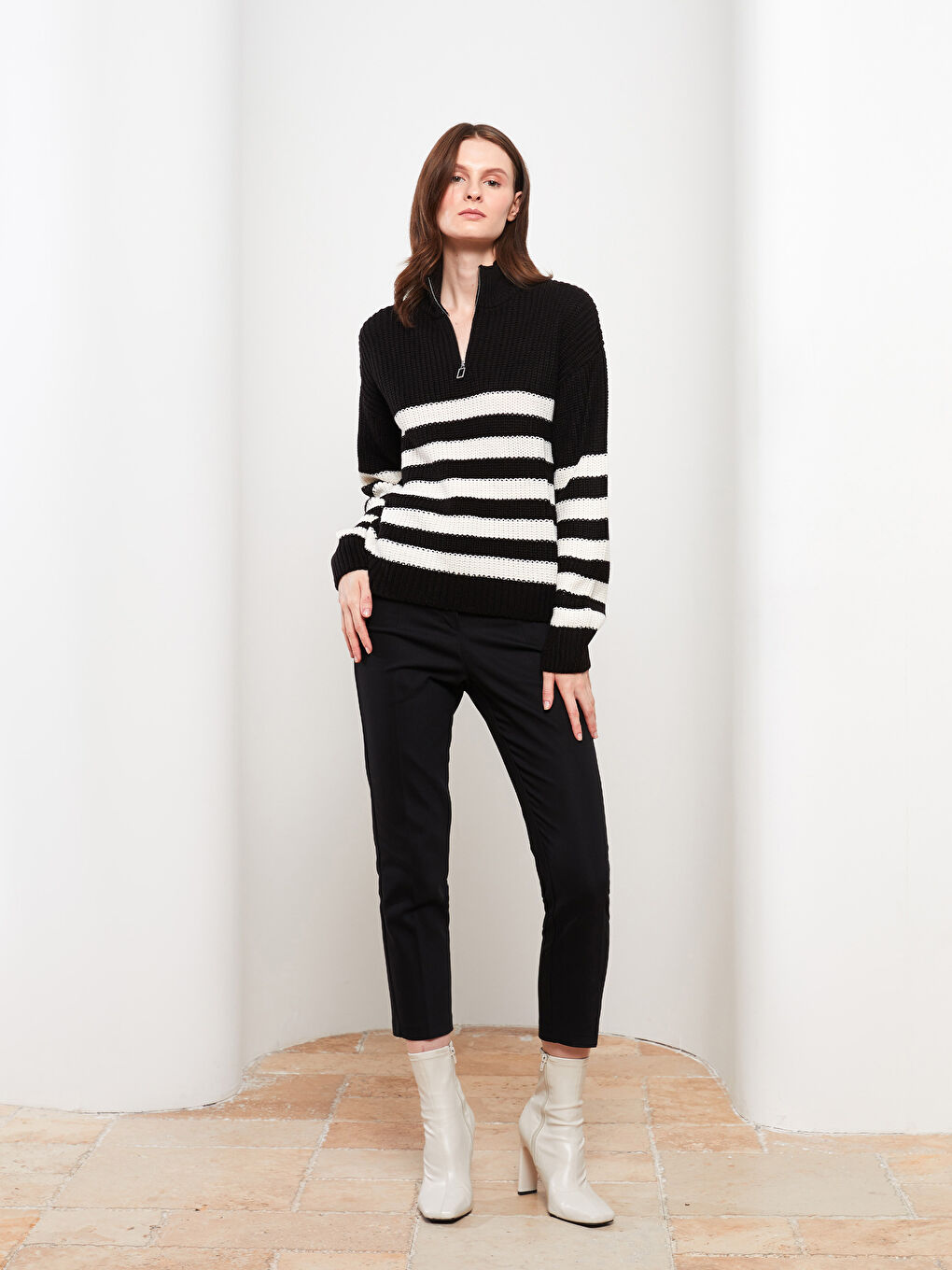 LCW Vision Trichterkragen Gestreifter Damen Strickpullover -W28655Z8-LEG