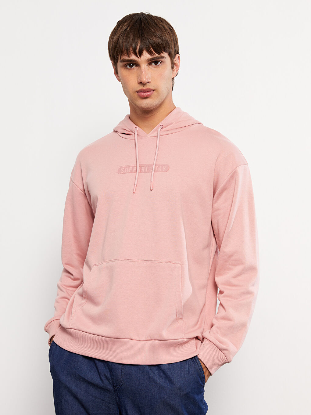 LCW Casual Pembe Uzun Kollu Baskılı Erkek Hoodie