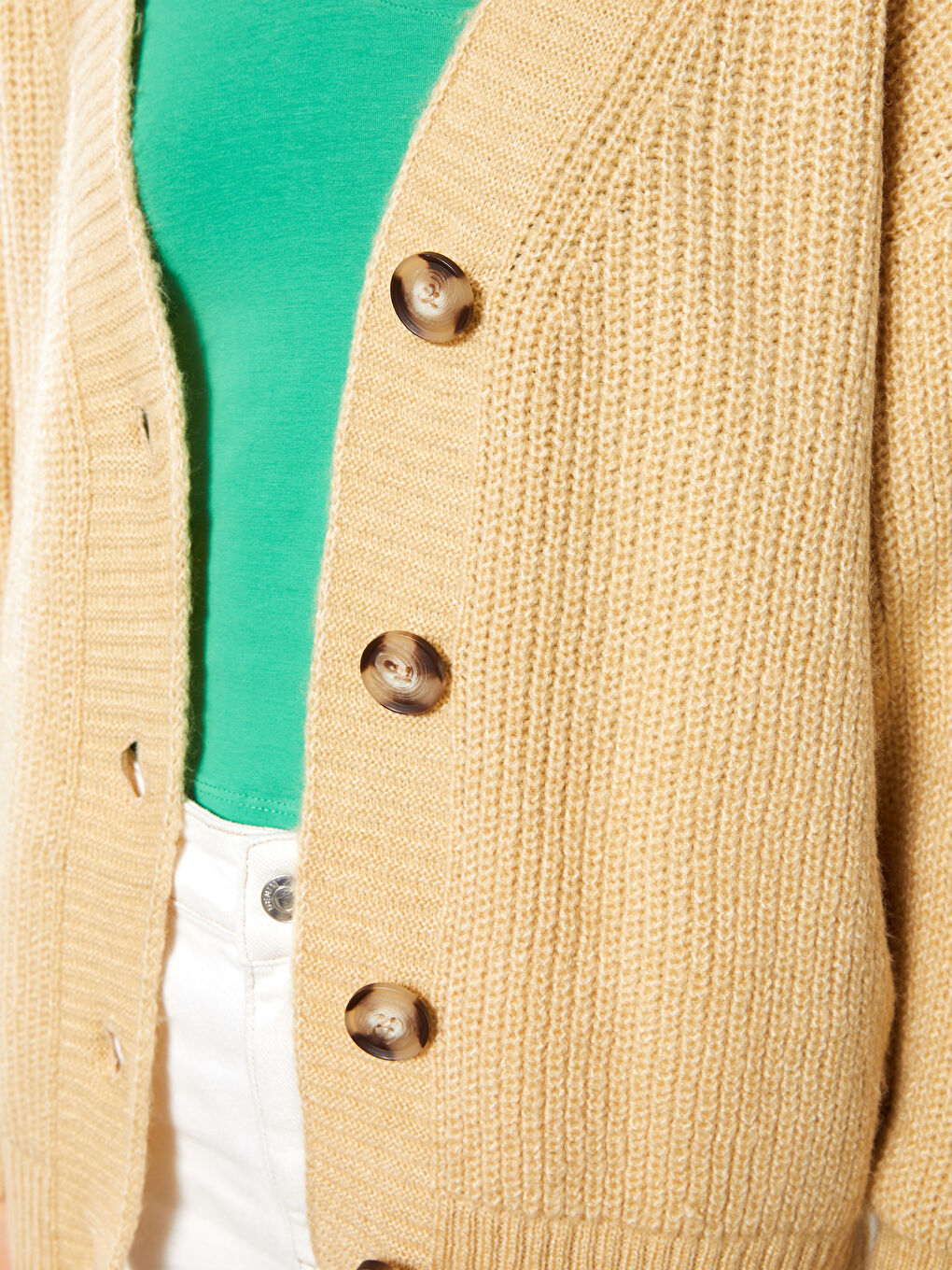 Kahverengi V Yaka Kadın Triko Hırka-4