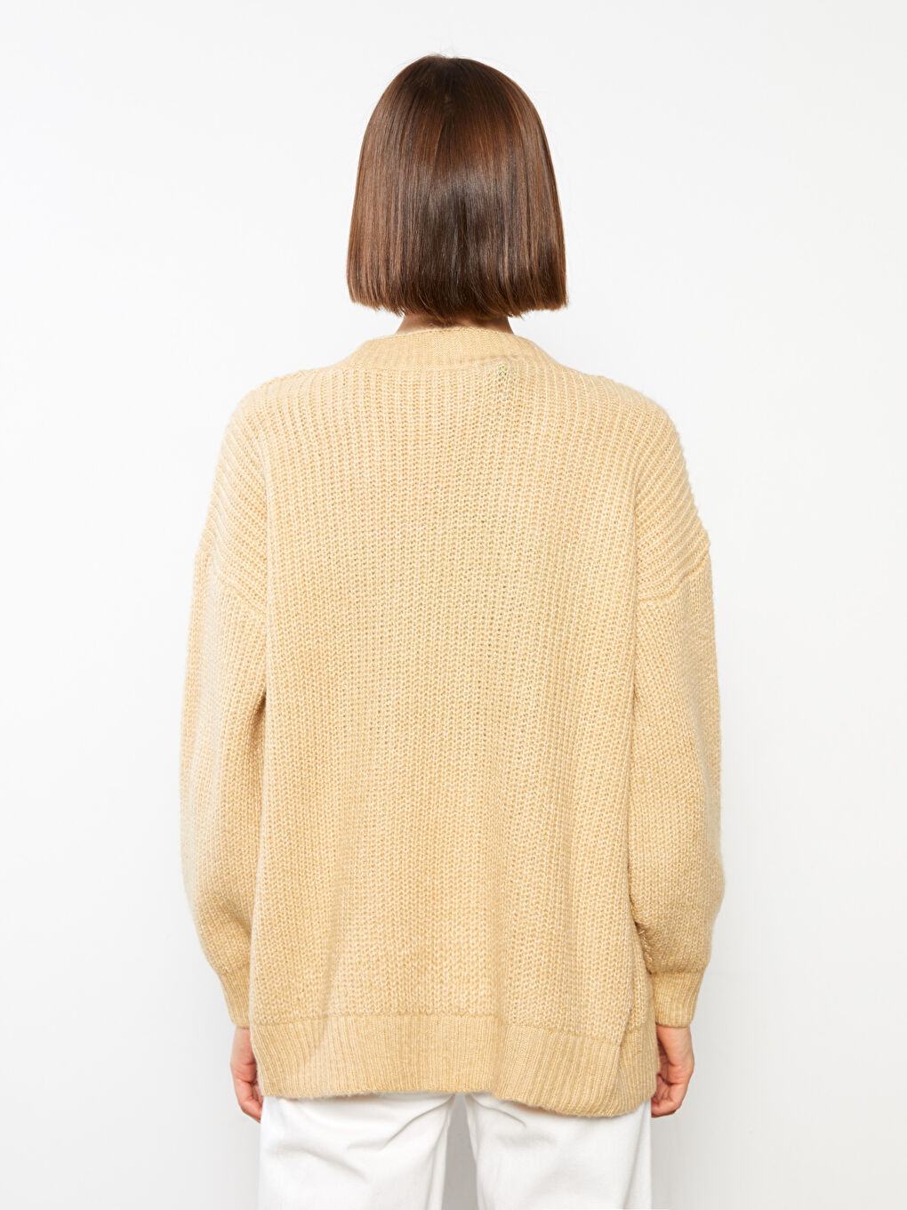 Kahverengi V Yaka Kadın Triko Hırka-5