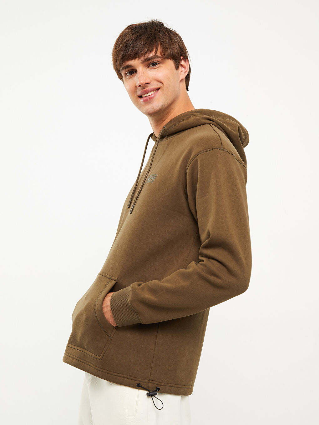 LCW Casual Haki Uzun Kollu Baskılı Erkek Hoodie