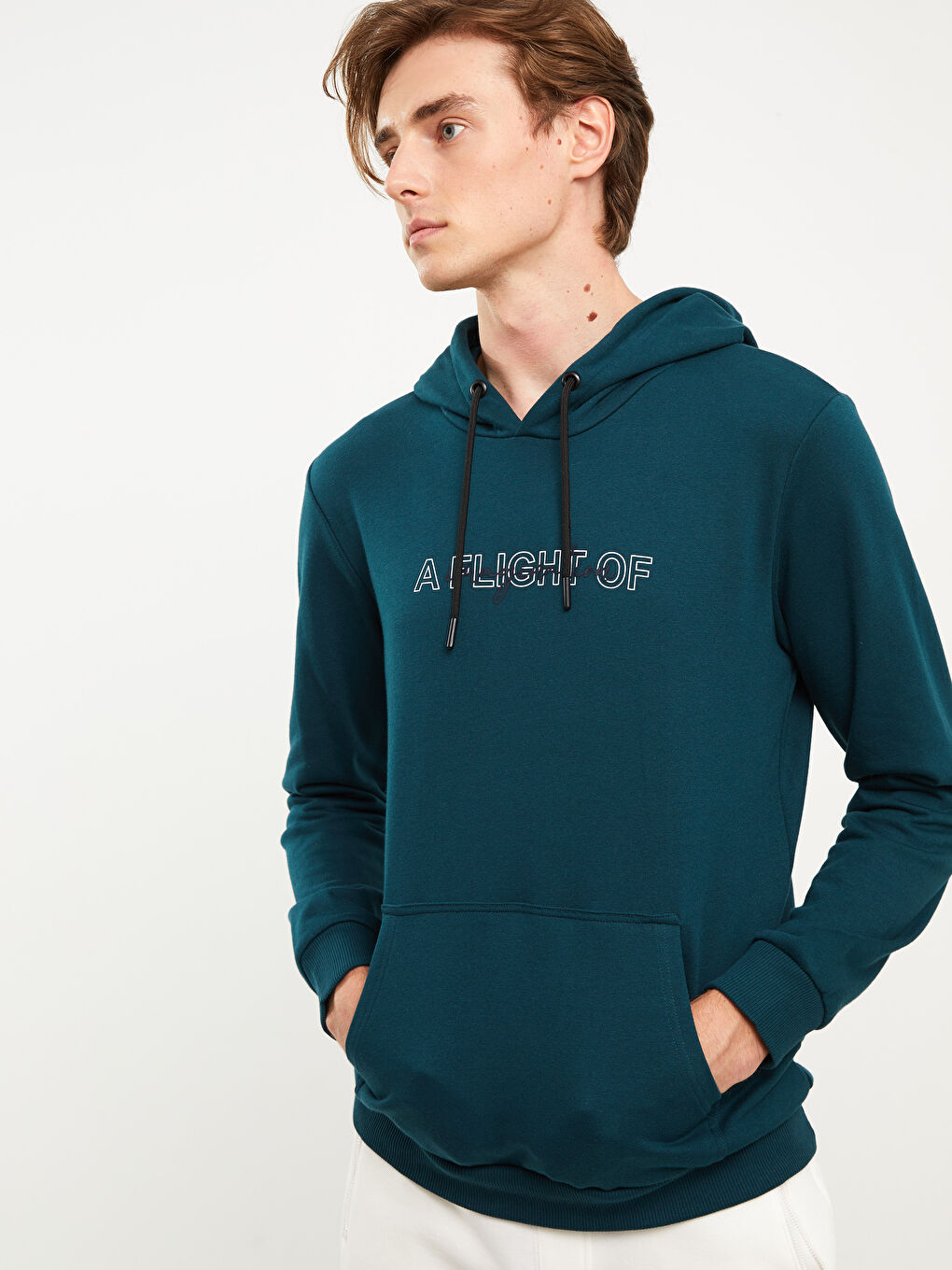 LCW Casual Petrol Uzun Kollu Baskılı Erkek Hoodie