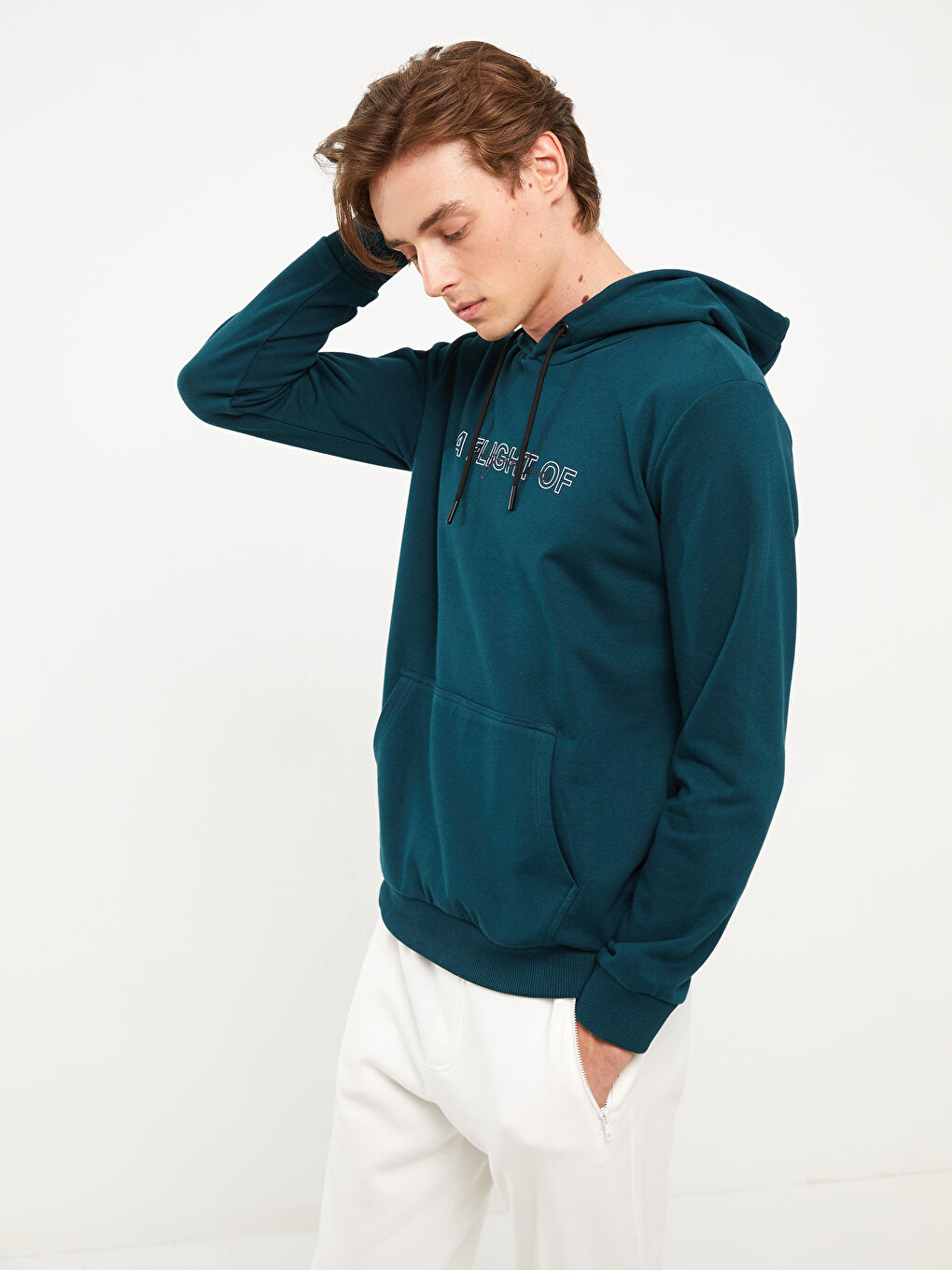 LCW Casual Petrol Uzun Kollu Baskılı Erkek Hoodie - 1