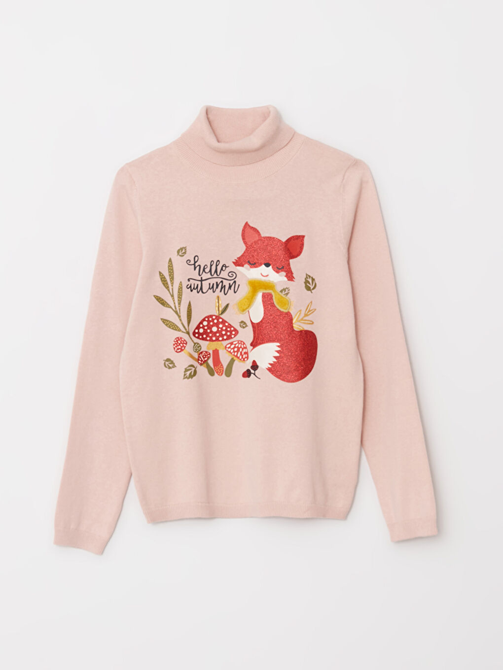 Биік жағалы принтті ұзын жеңді қыздарға арналған трикотаж жемпір