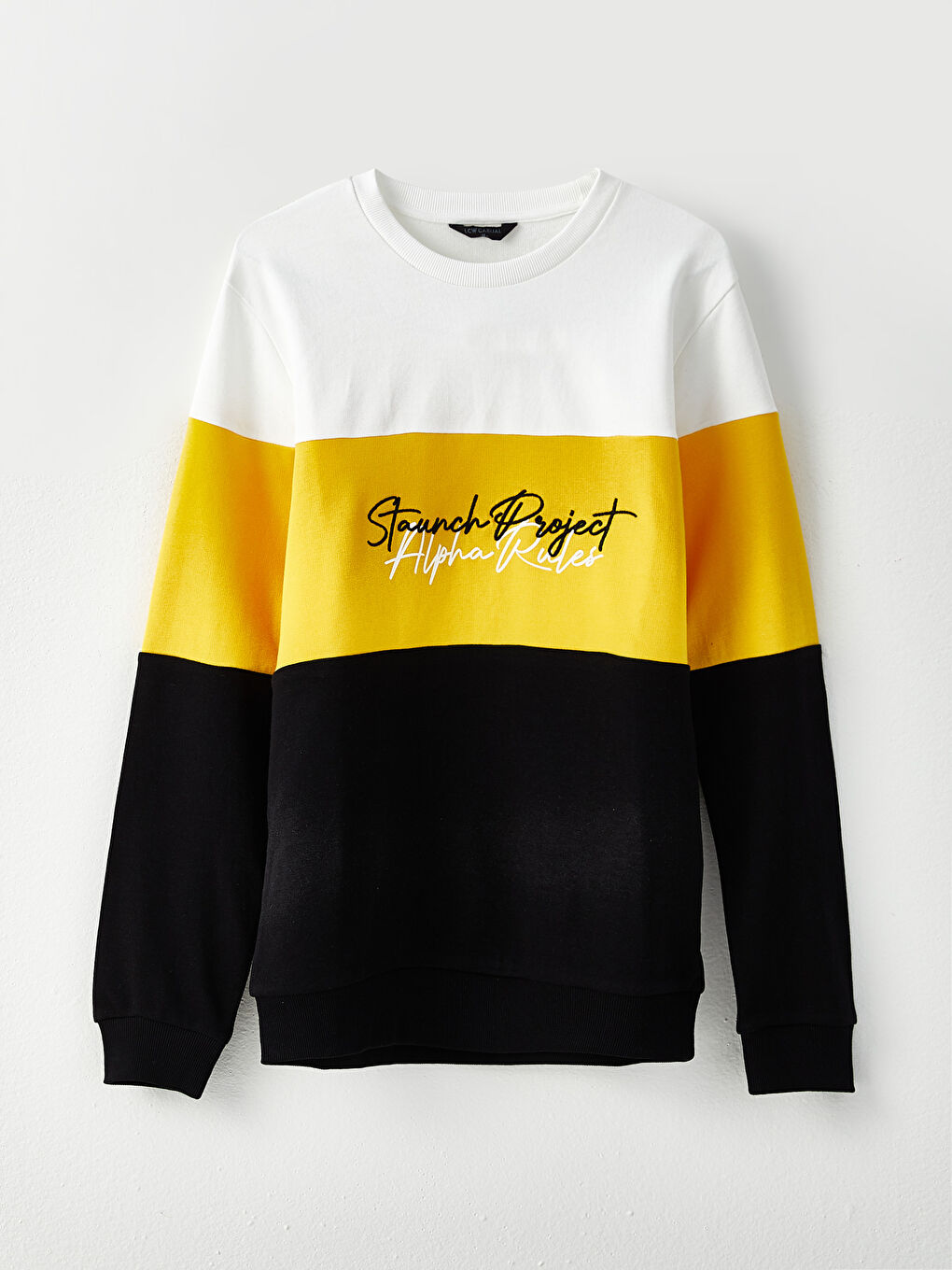 Siyah Bisiklet Yaka Uzun Kollu Renk Bloklu Erkek Sweatshirt-5