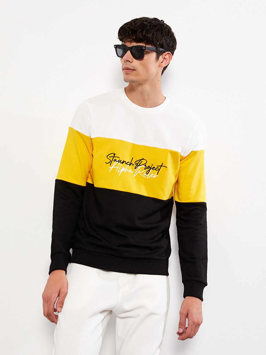 Siyah Bisiklet Yaka Uzun Kollu Renk Bloklu Erkek Sweatshirt-2