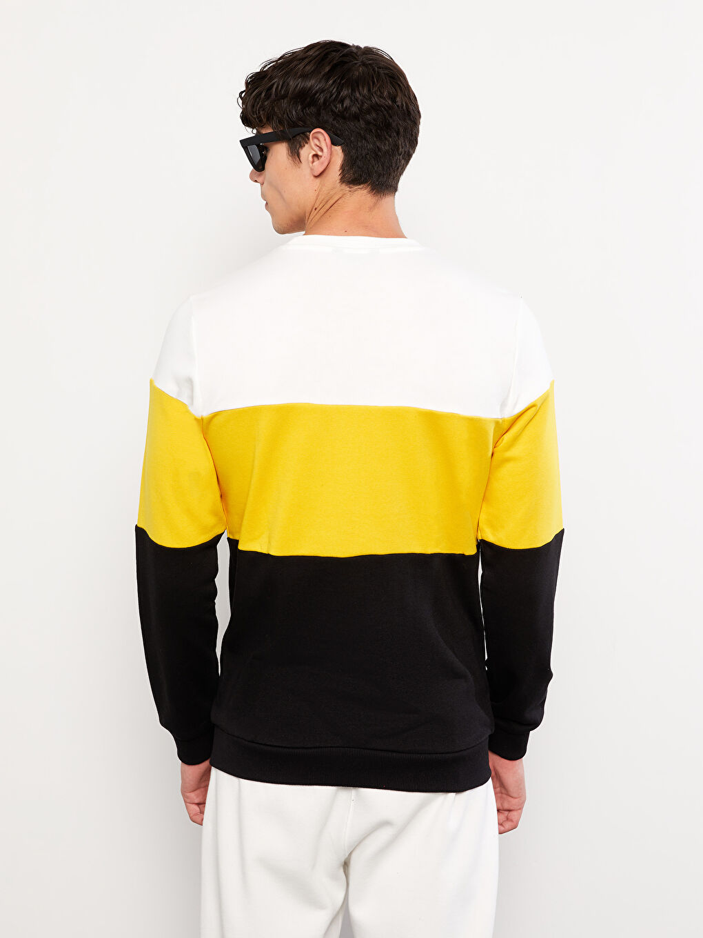 Siyah Bisiklet Yaka Uzun Kollu Renk Bloklu Erkek Sweatshirt-4