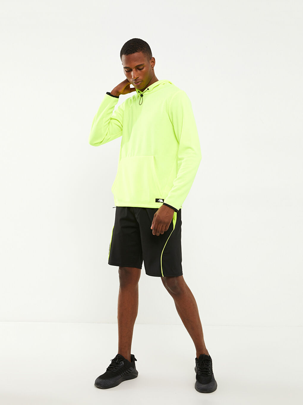 Sarı Uzun Kollu Erkek Spor Hoodie-3