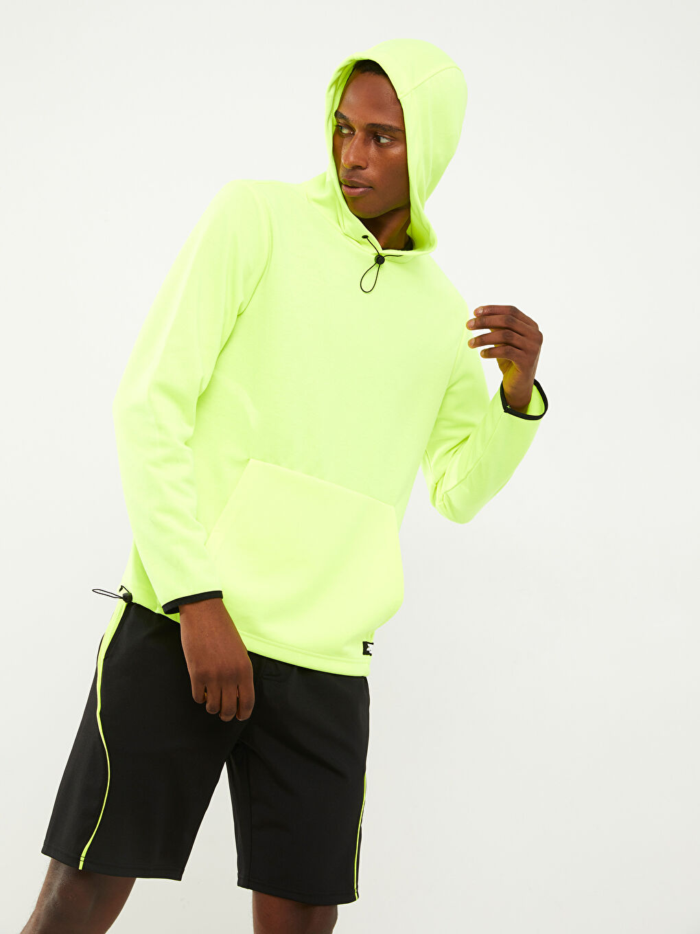 Sarı Uzun Kollu Erkek Spor Hoodie-5