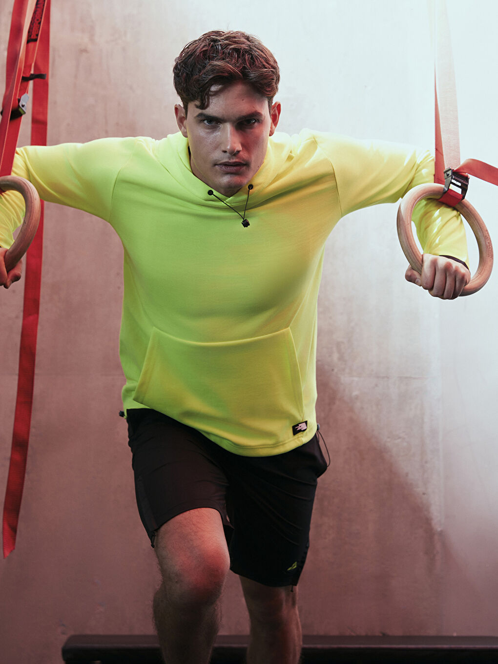 Sarı Uzun Kollu Erkek Spor Hoodie