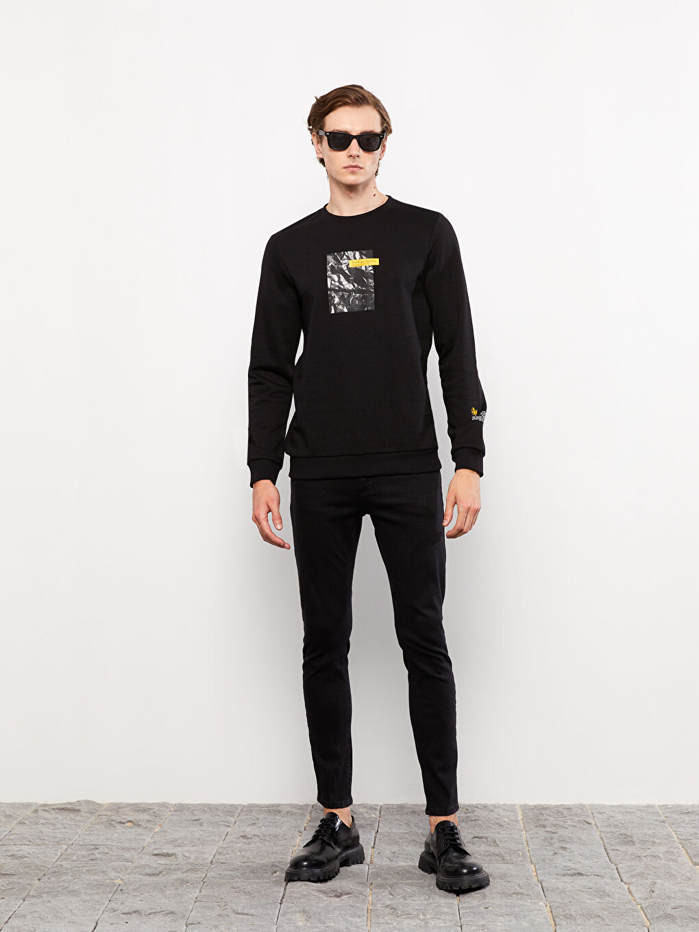 Bisiklet Yaka Baskılı Erkek Kalın Sweatshirt