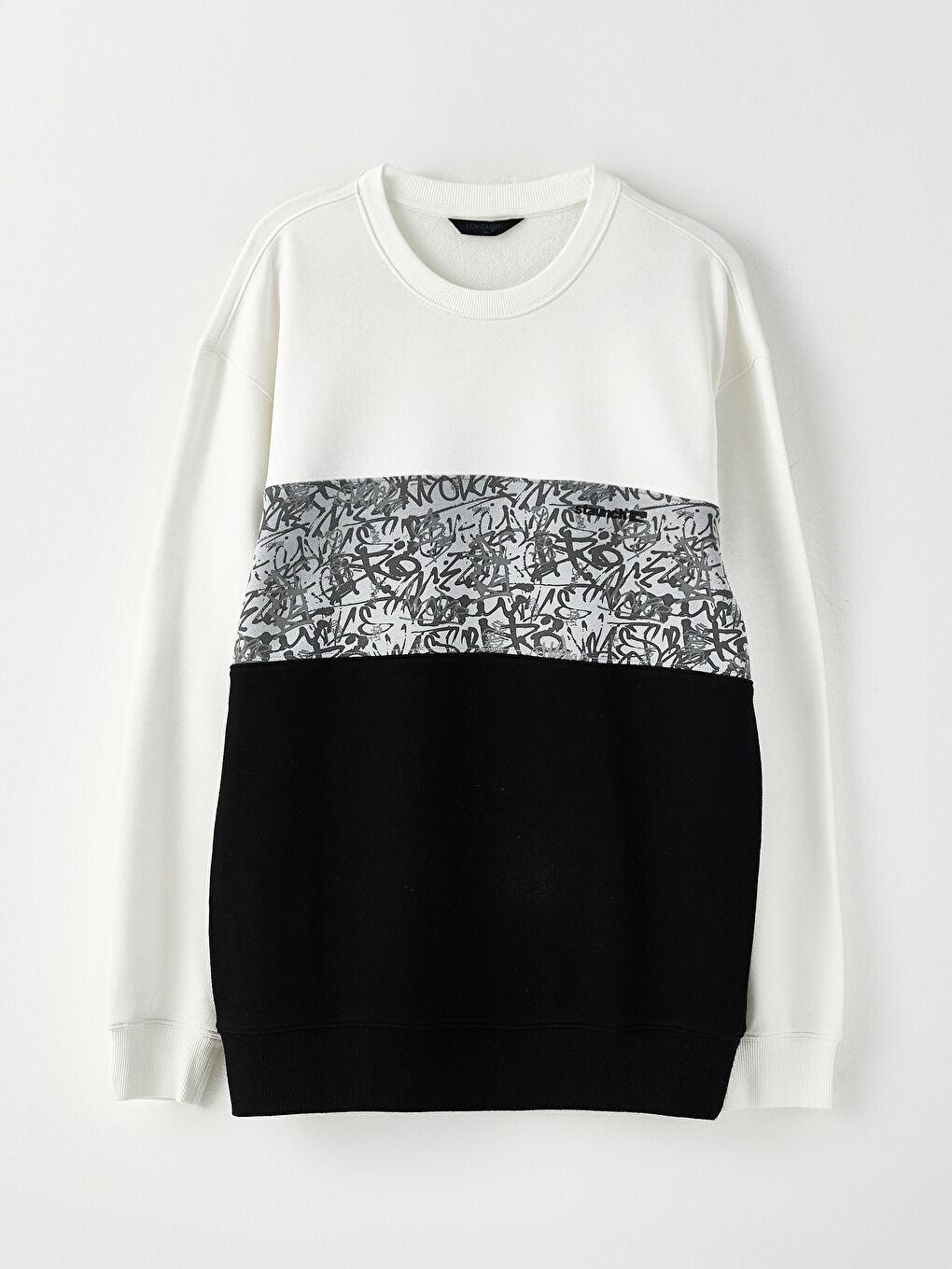 Siyah Bisiklet Yaka Uzun Kollu Renk Bloklu Erkek Sweatshirt-5