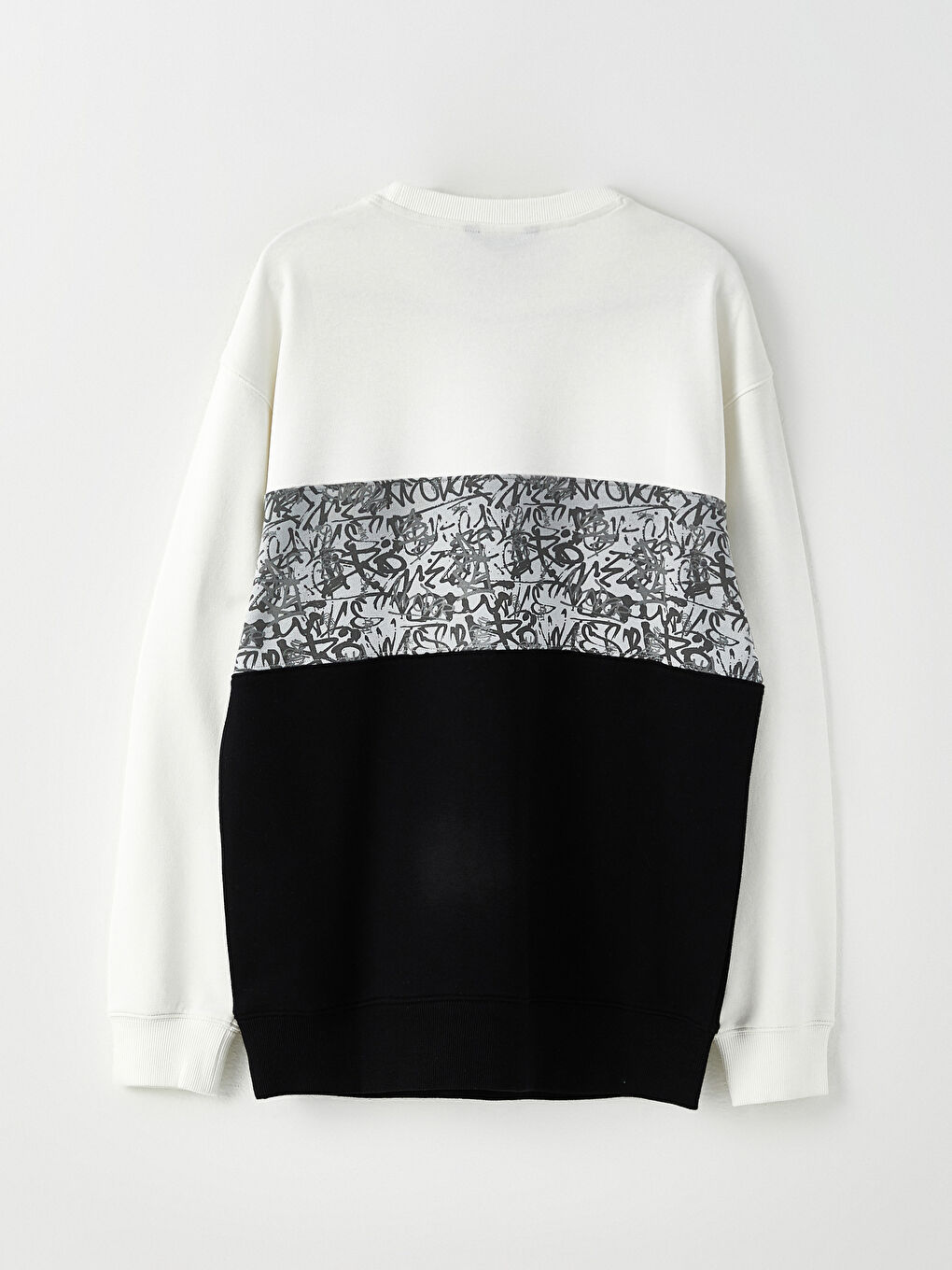 Siyah Bisiklet Yaka Uzun Kollu Renk Bloklu Erkek Sweatshirt-6