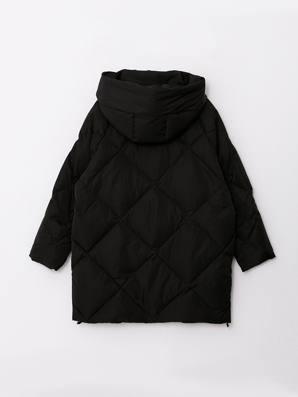 Siyah Kapüşonlu Kapitone Kadın Şişme Mont-9