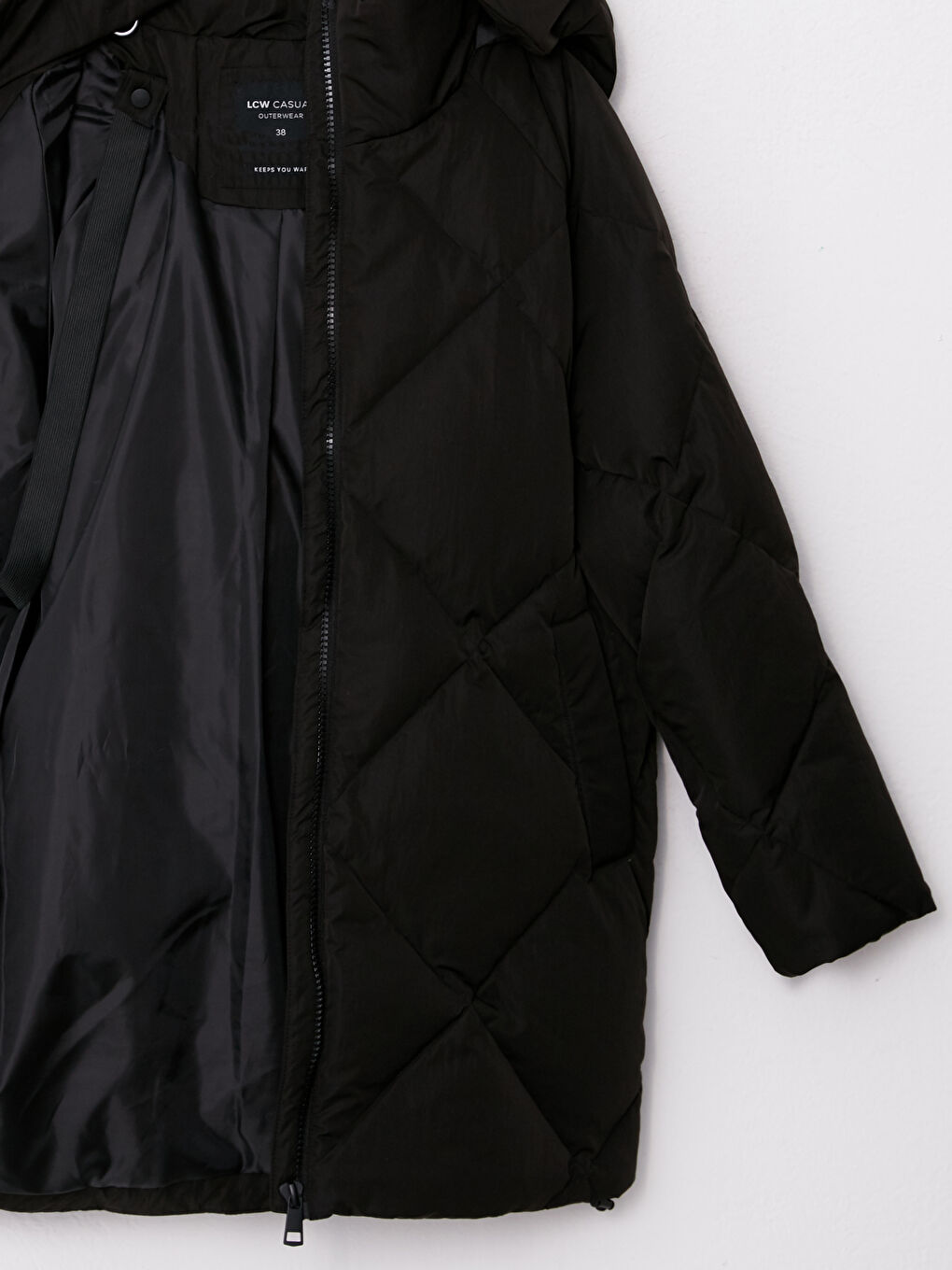 Siyah Kapüşonlu Kapitone Kadın Şişme Mont-10