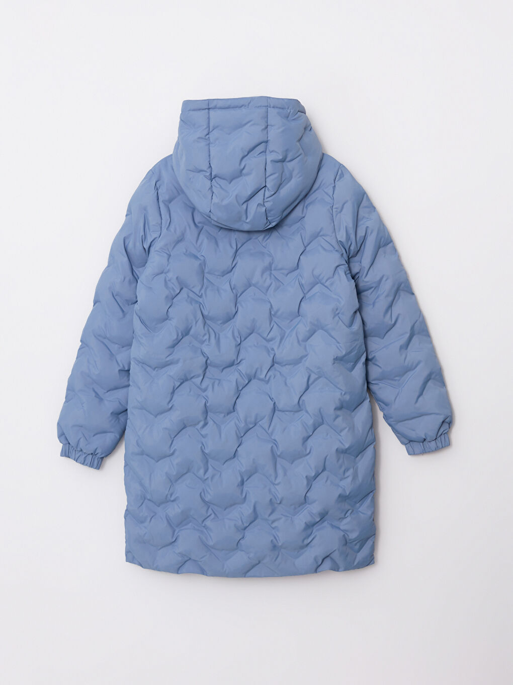 Mavi Kapüşonlu Kendinden Desenli Kadın Şişme Mont-6