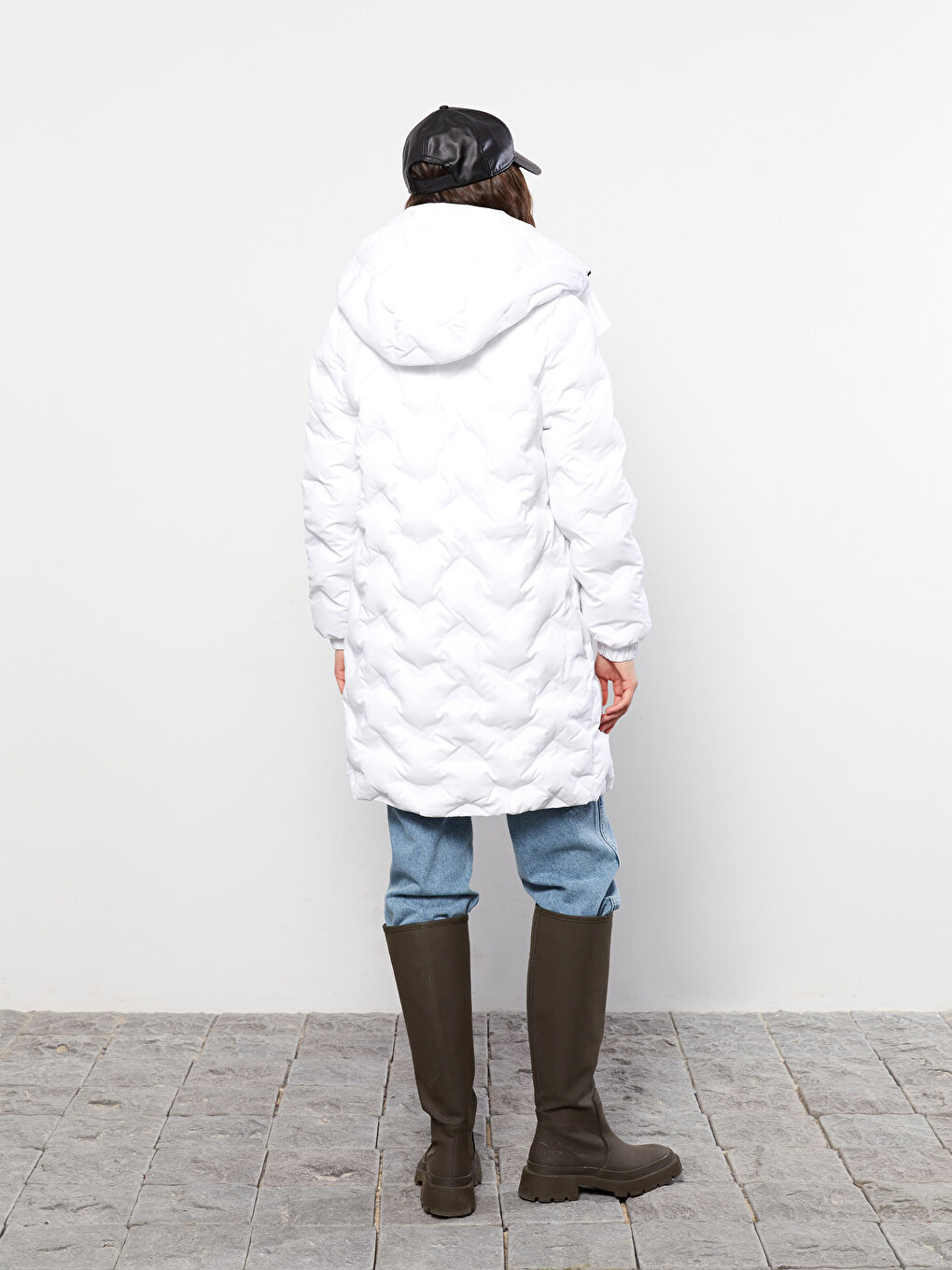 Женский пуховик с капюшоном, узорчатый, с длинным рукавом-4