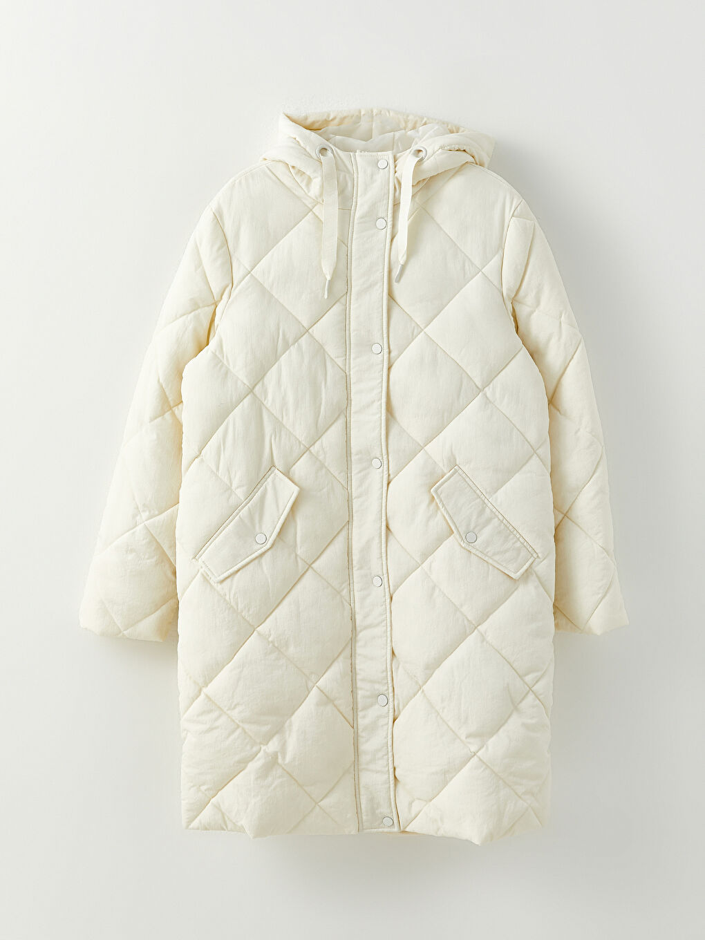 Bej Kapüşonlu Kapitone Kadın Şişme Mont-6