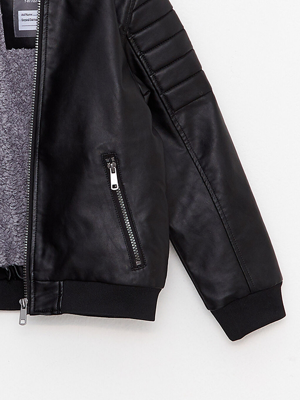 Siyah Kapüşonlu Erkek Çocuk Deri Görünümlü Mont-2